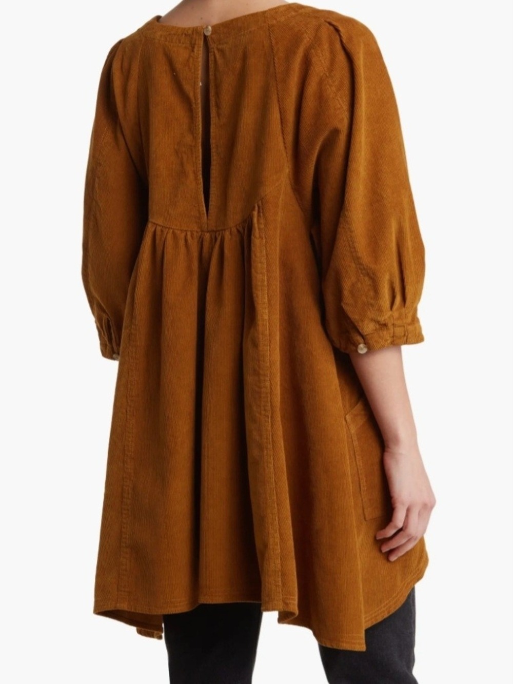 Free People Corduroy Tunic Top in Camel Brown 100% Cotton - Picture 2 of 11
